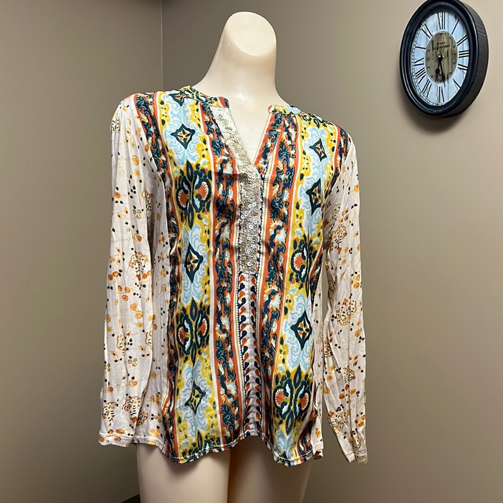Anthropology Amazing Blouse with Gold Sequence